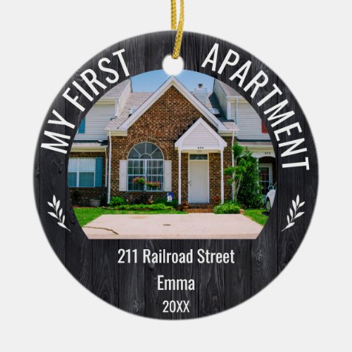 My First Apartment 2023 Custom Name  2 Photo Orn Ceramic Ornament