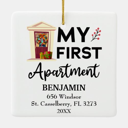 My First Apartment 2023 Custom Names  Address Ceramic Ornament