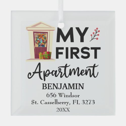 My First Apartment 2023 Custom Names  Address Glass Ornament