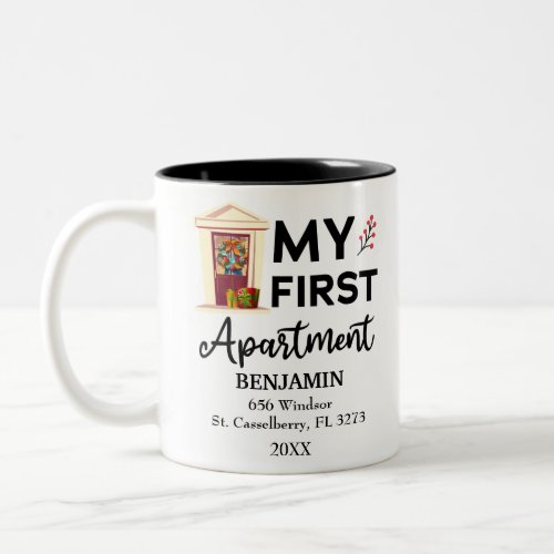 My First Apartment 2023 Custom Names  Address Two_Tone Coffee Mug