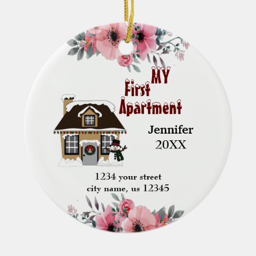 My First Apartment 2023 in christmas With floral Ceramic Ornament