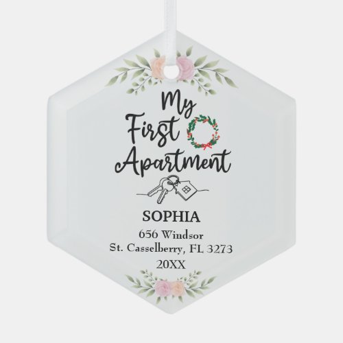 My First Apartment 2023 With  Watercolor flowers Glass Ornament