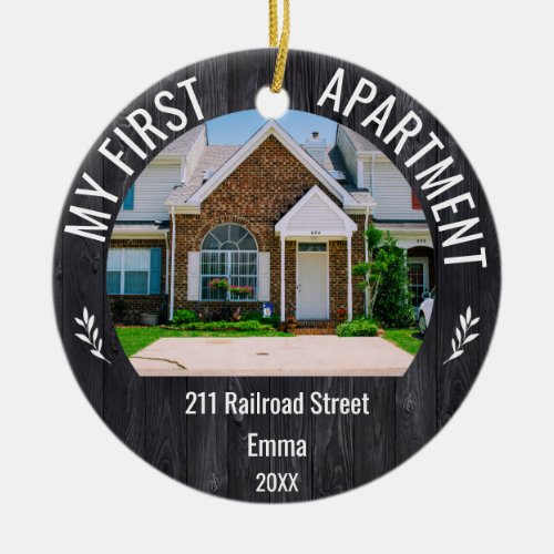 My First Apartment 2024 Custom Name  2 Photo Orn Ceramic Ornament