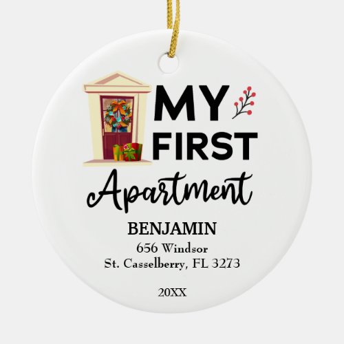 My First Apartment 2024 Custom Names  Address Ceramic Ornament