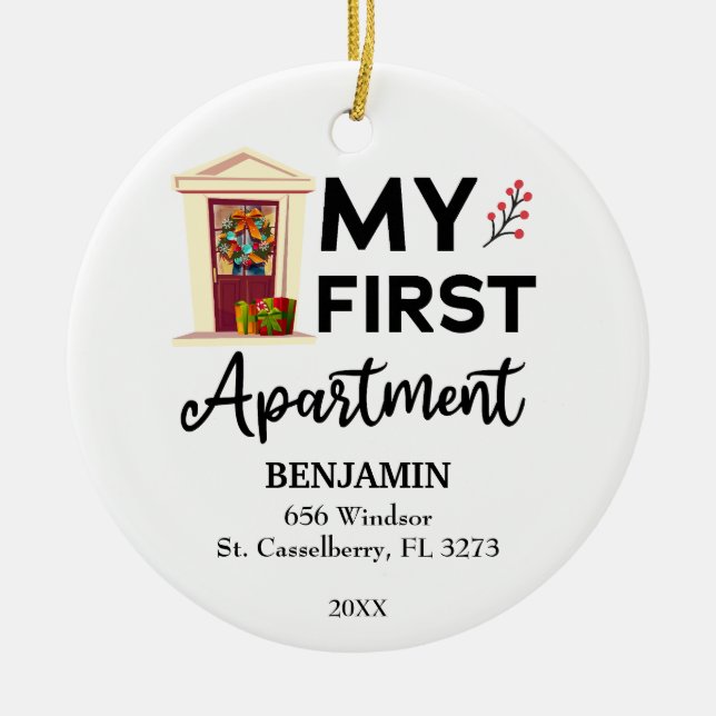 My First Apartment 2025 Custom Names & Address Ceramic Ornament (Front)