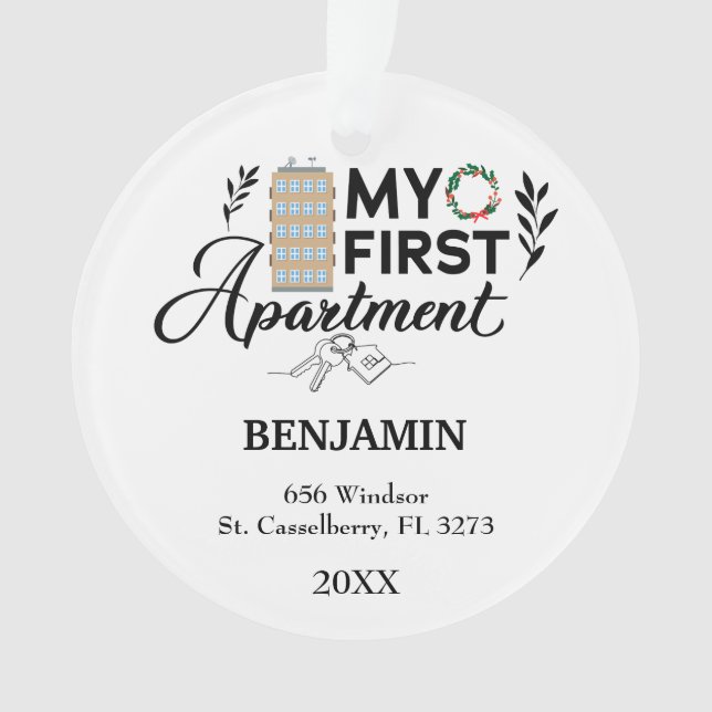 My First Apartment 2025 Personalized Gift Ornament (Front)