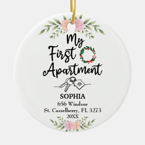 My First Apartment 2025 With  Watercolor flowers Ceramic Ornament
