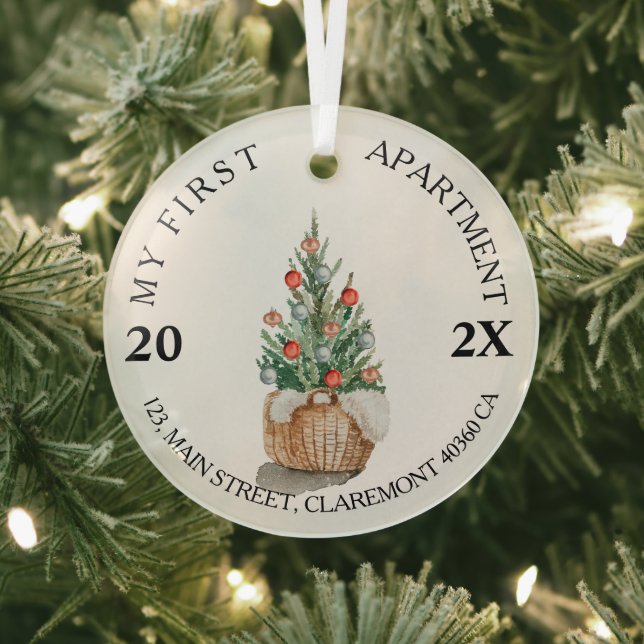 My First apartment keepsake custom address 2021 Glass Ornament (Insitu)