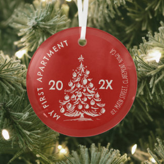 My First apartment keepsake Whimsical red Glass Ornament