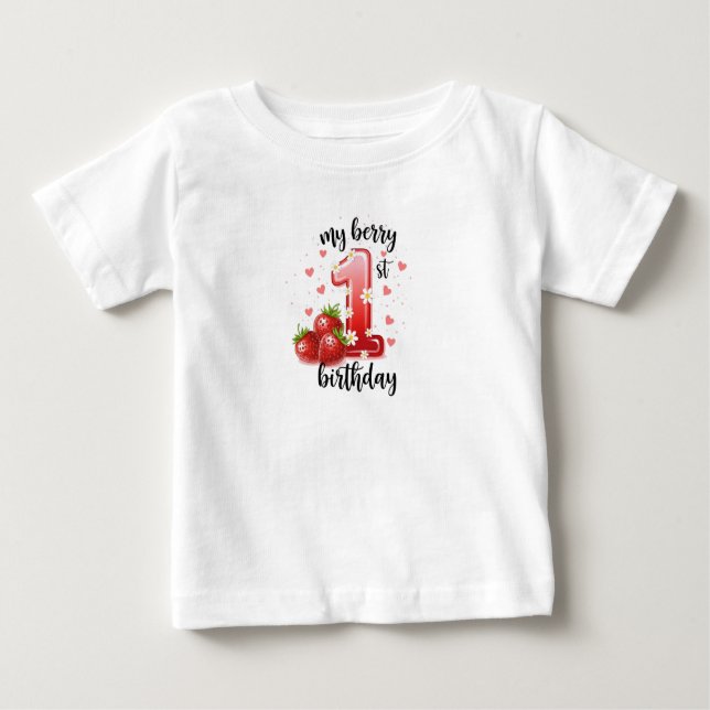 My First Berry Birthday Fine Jersey Baby T-Shirt (Front)