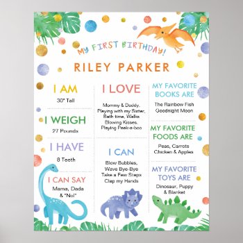 My First Birthday 1 Year Old Dinosaur Sign by colleenmichele at Zazzle