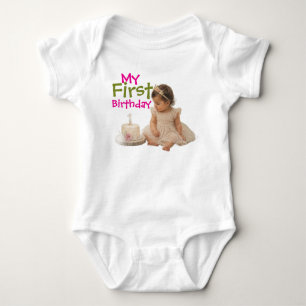 My First Birthday Baby Girl Bodysuit with Cake