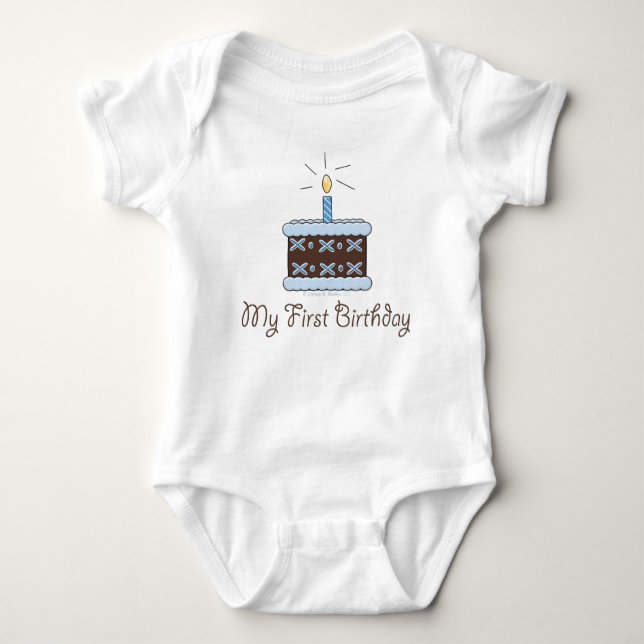 My First Birthday Cake Boy Baby Bodysuit (Front)