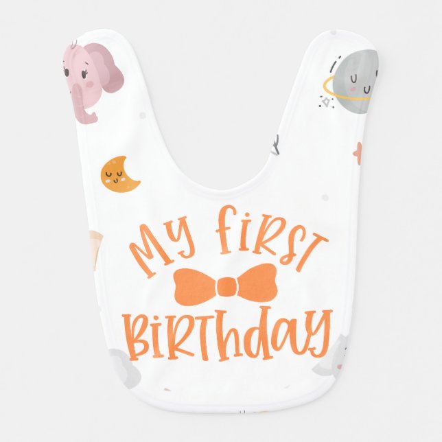 My First Birthday Cute Baby Animals Baby Bib (Front)