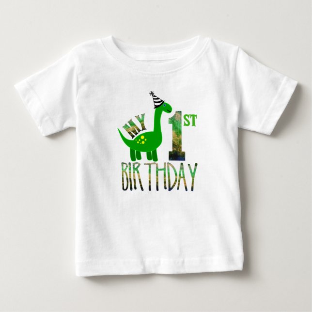 My First Birthday Dinosaur Party Baby T-Shirt (Front)