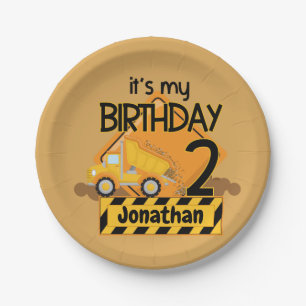My First Birthday Dump Truck 7" Round Paper Plate