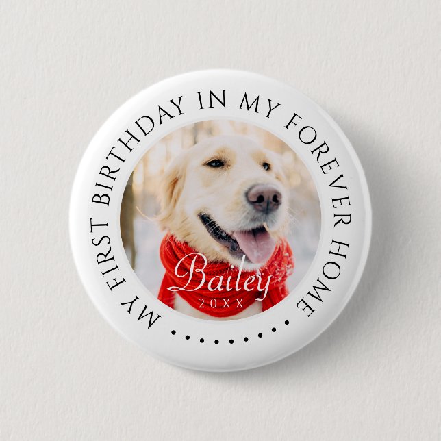 My First Birthday Forever Home Modern Pet Photo Button (Front)