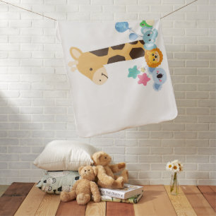 My First Birthday. Giraffe and Happy Animals Desig Baby Blanket