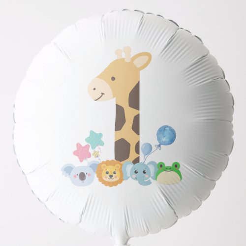 My First Birthday Giraffe and Happy Animals Desig Balloon