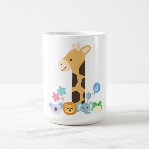 My First Birthday Giraffe and Happy Animals Desig Magic Mug