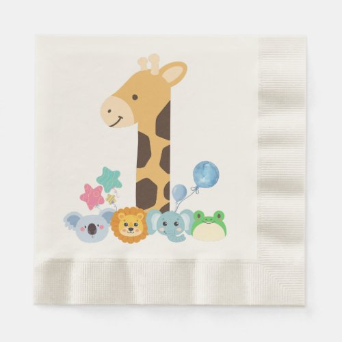 My First Birthday Giraffe and Happy Animals Desig Napkins