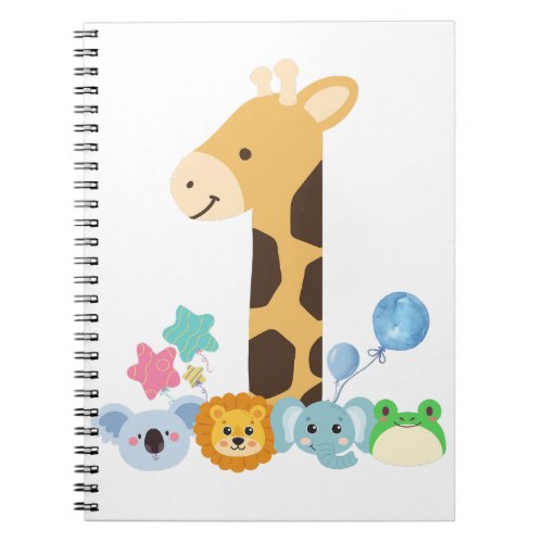 My First Birthday Giraffe and Happy Animals Desig Notebook