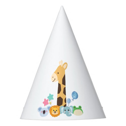 My First Birthday Giraffe and Happy Animals Desig Party Hat