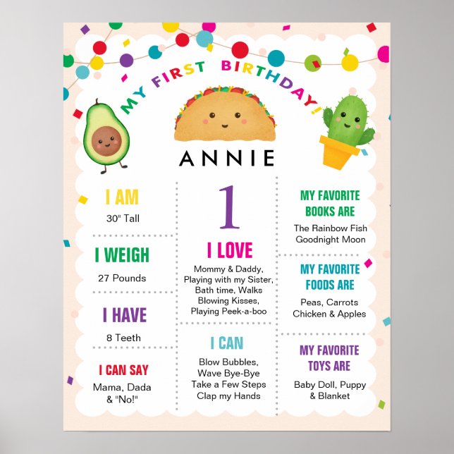 My First Birthday Girl 1 Year Old Sign (Front)