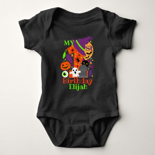 my first Birthday Halloween  happy halloween Baby Bodysuit