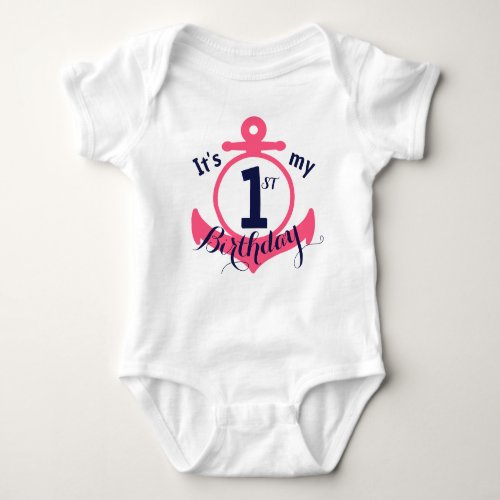 My First Birthday Pink Anchor Baby Bodysuit