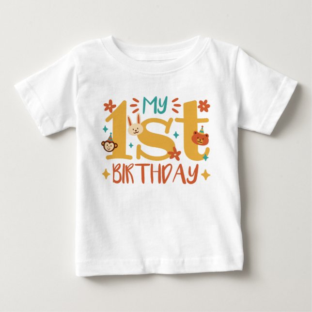 "My first birthday" with cute animals Baby T-Shirt (Front)