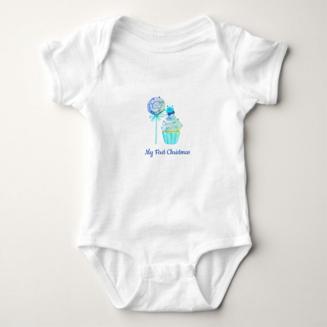 My First Blue Christmas lollies  Baby Bodysuit (Front)