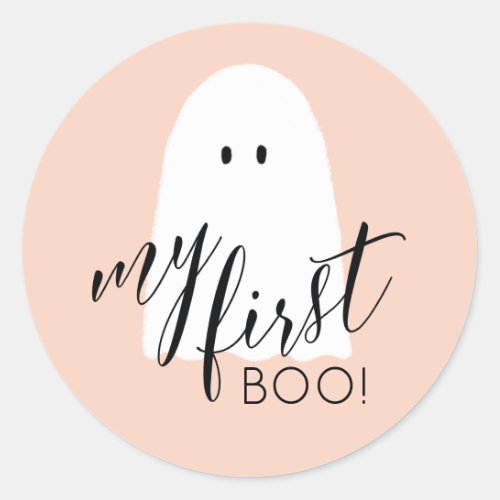 My First Boo Cute Halloween Ghost Peach Classic Round Sticker