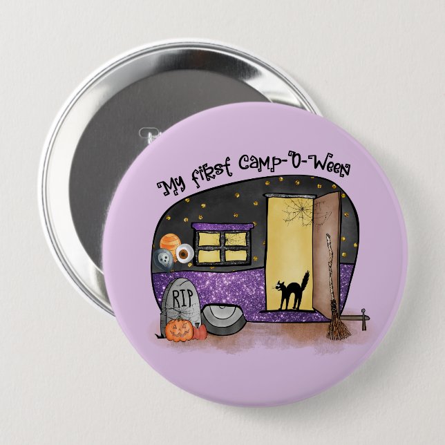 My First Camp-O-Ween – Spooky Black Cat Button (Front & Back)