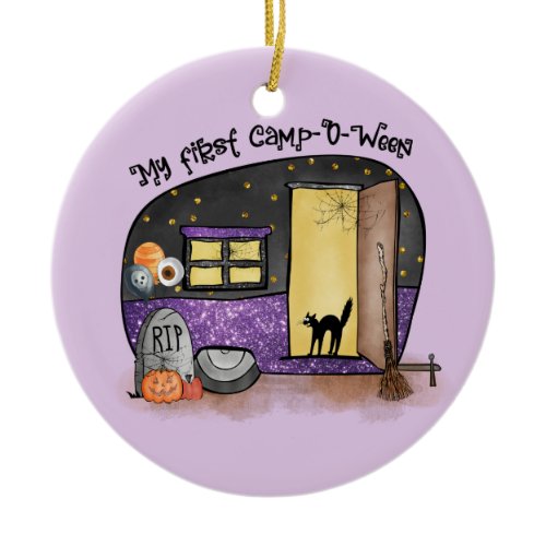 My First Camp-O-Ween – Spooky Black Cat Ceramic Ornament