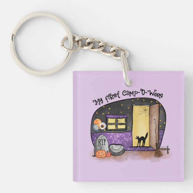 My First Camp-O-Ween – Spooky Black Cat Keychain (Front)