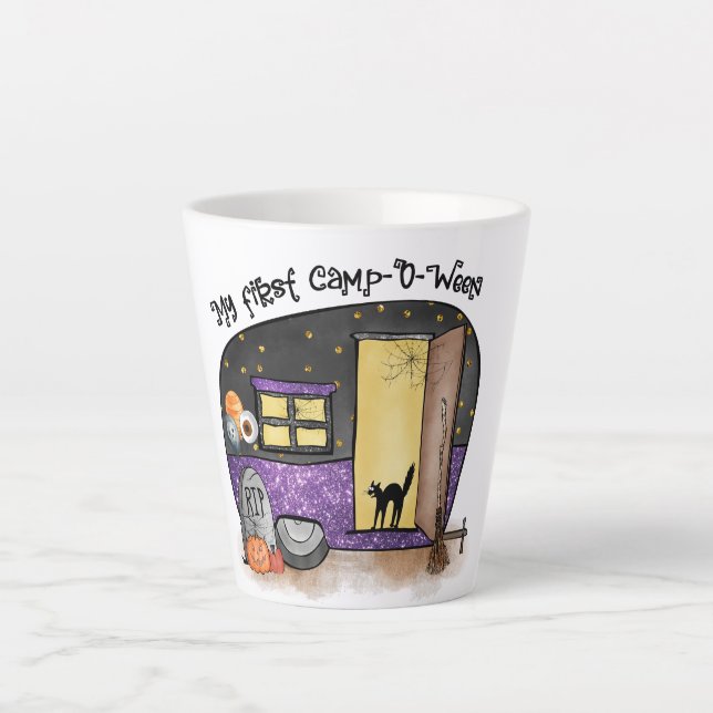 My First Camp-O-Ween – Spooky Black Cat Latte Mug (Front)