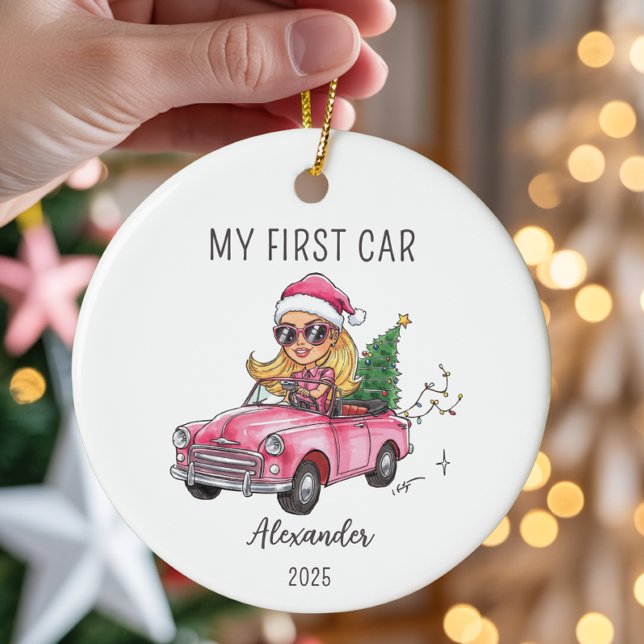 My First Car Personalized Name & Year Ceramic Ornament (Creator Uploaded)