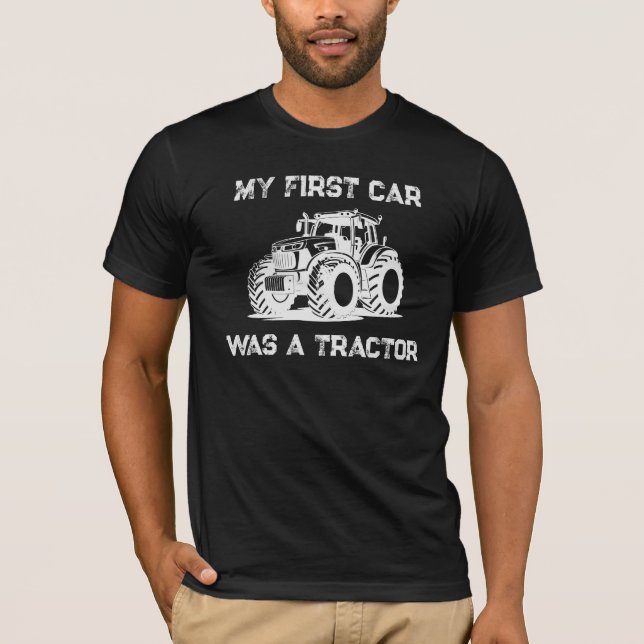 My First Car Was a Tractor Funny Farm Dark Shirt (Front)