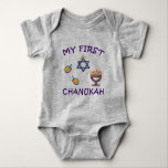 My First Chanukah Baby Bodysuit<br><div class="desc">Celebrate baby's first Chanukah with personalized Hanukkah menorah,  dreidels and Jewish Star with adorable "My First Chanukah".</div>
