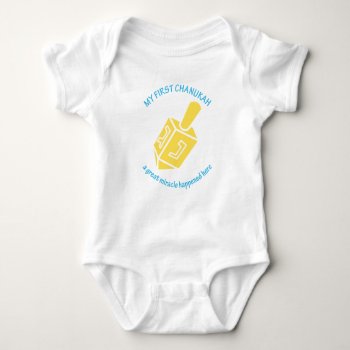 "my First Chanukah" Blue Text Baby Bodysuit by SY_Judaica at Zazzle