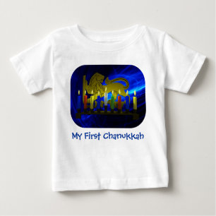 My First Chanukkah Brass Lion Menorah Baby T-Shirt