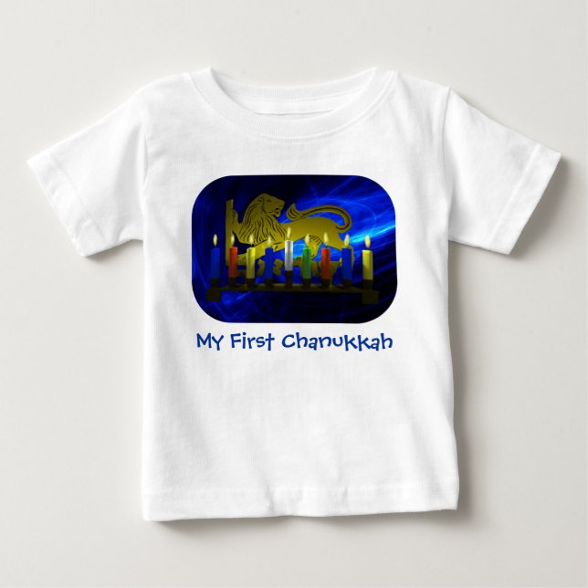 My First Chanukkah Brass Lion Menorah Baby T-Shirt (Front)