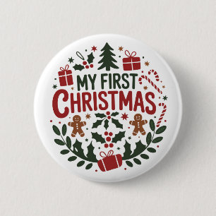 My First Christmas 1st Xmas Family Matching Baby  Button