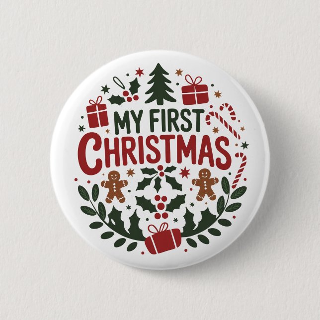 My First Christmas 1st Xmas Family Matching Baby  Button (Front)