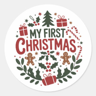 My First Christmas 1st Xmas Family Matching Baby Classic Round Sticker