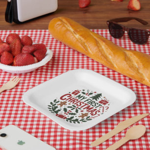 My First Christmas 1st Xmas Family Matching Baby Paper Plates