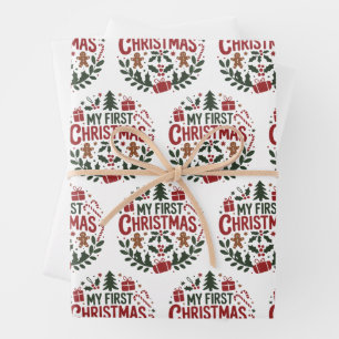 My First Christmas 1st Xmas Family Matching Baby  Wrapping Paper Sheets
