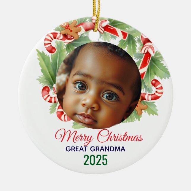 My First Christmas 2025: Personalized Photo  Ceramic Ornament (Front)