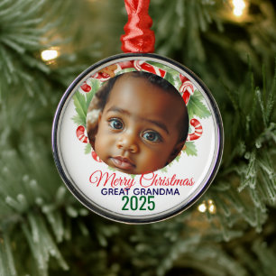 My First Christmas 2025: Personalized Photo Metal Ornament